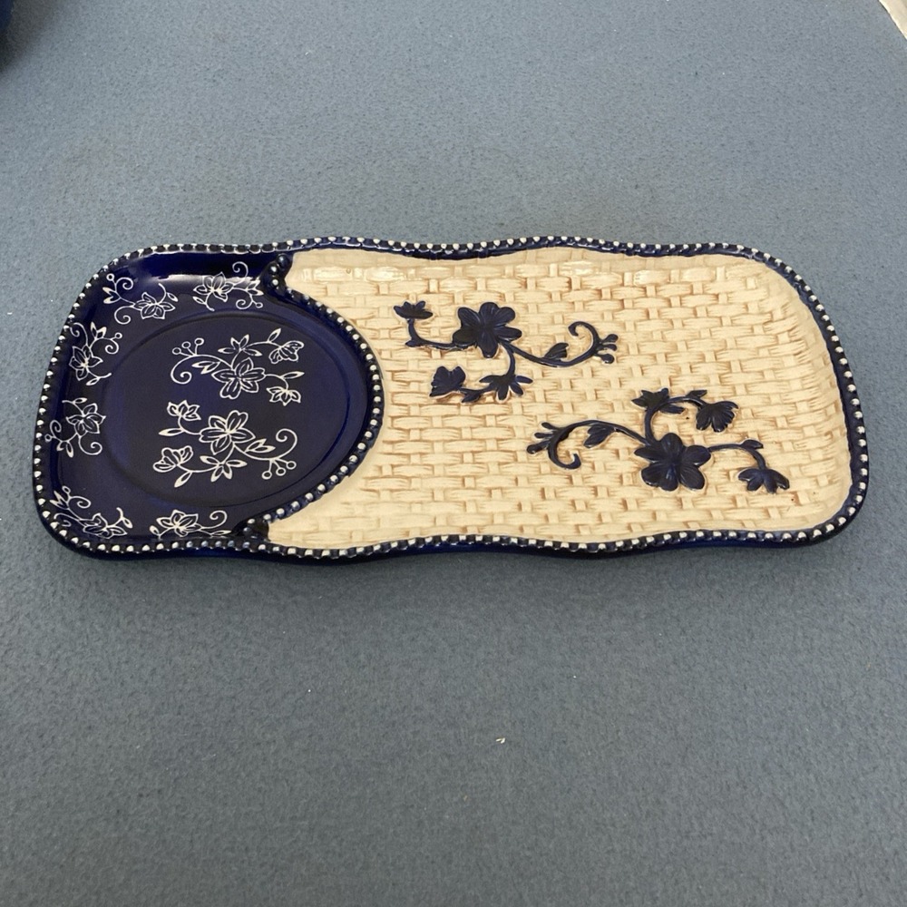 Temp-tations by Tara Basketweave Blue Tray for Soup & Sandwich Set